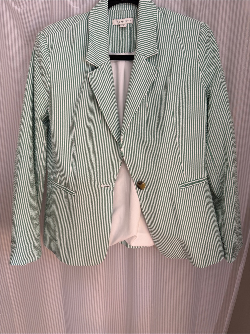 Assembly Label Mint and White Seersucker Blazer
